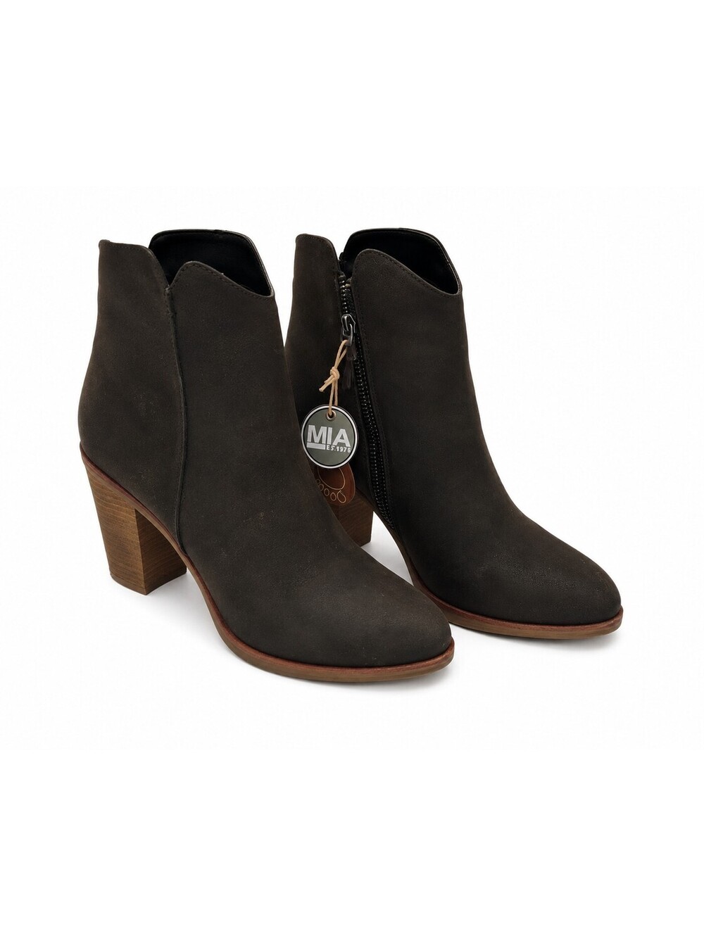 MIA Boutique Bootie Women's Ankle Boots, Size 9W, Dark Brown Suede with Stacked